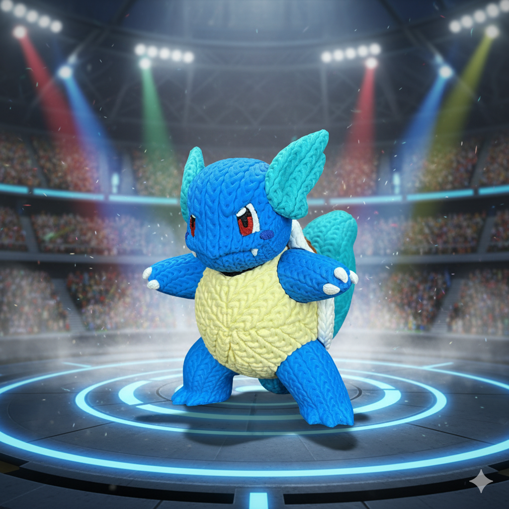 Wartortle-Inspired Beach Plush – Cute Ocean-Themed Creature Toy | Whale3D Style Knit Design