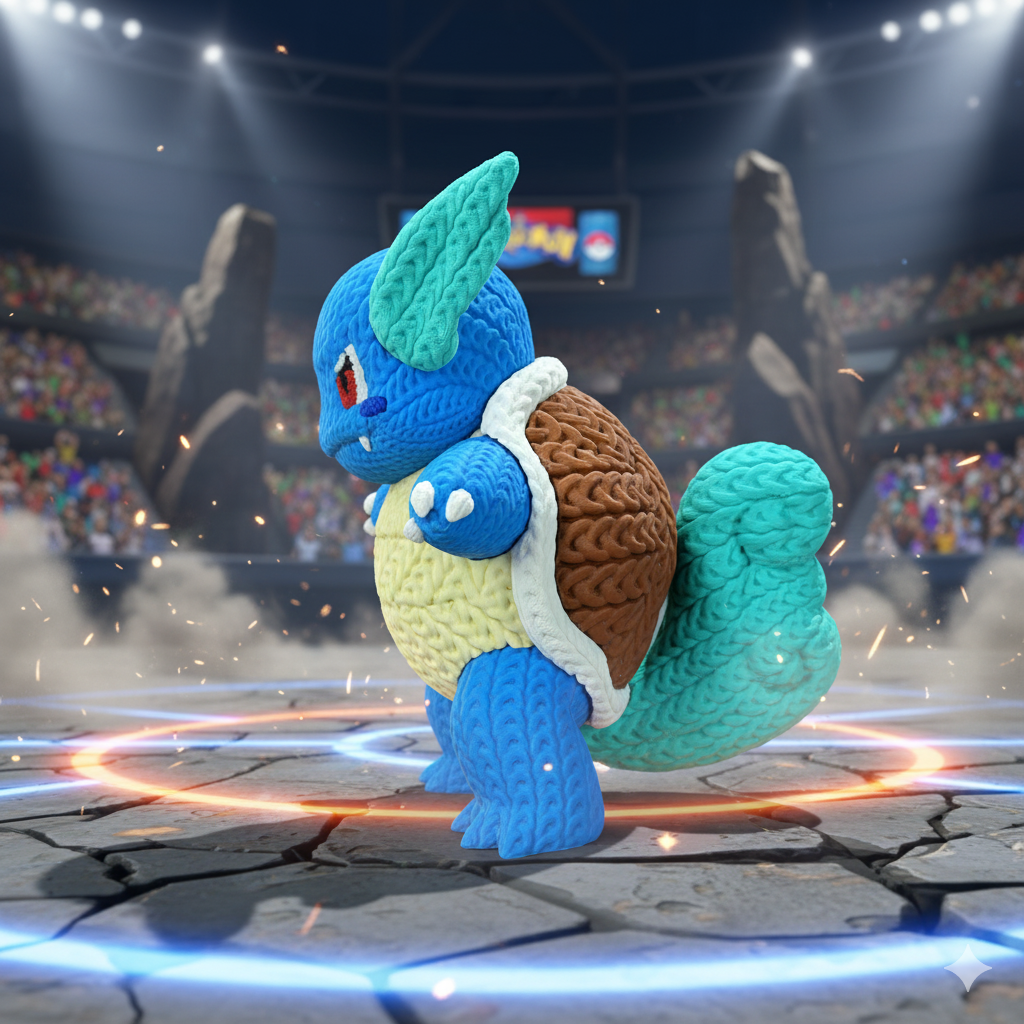 Wartortle-Inspired Beach Plush – Cute Ocean-Themed Creature Toy | Whale3D Style Knit Design