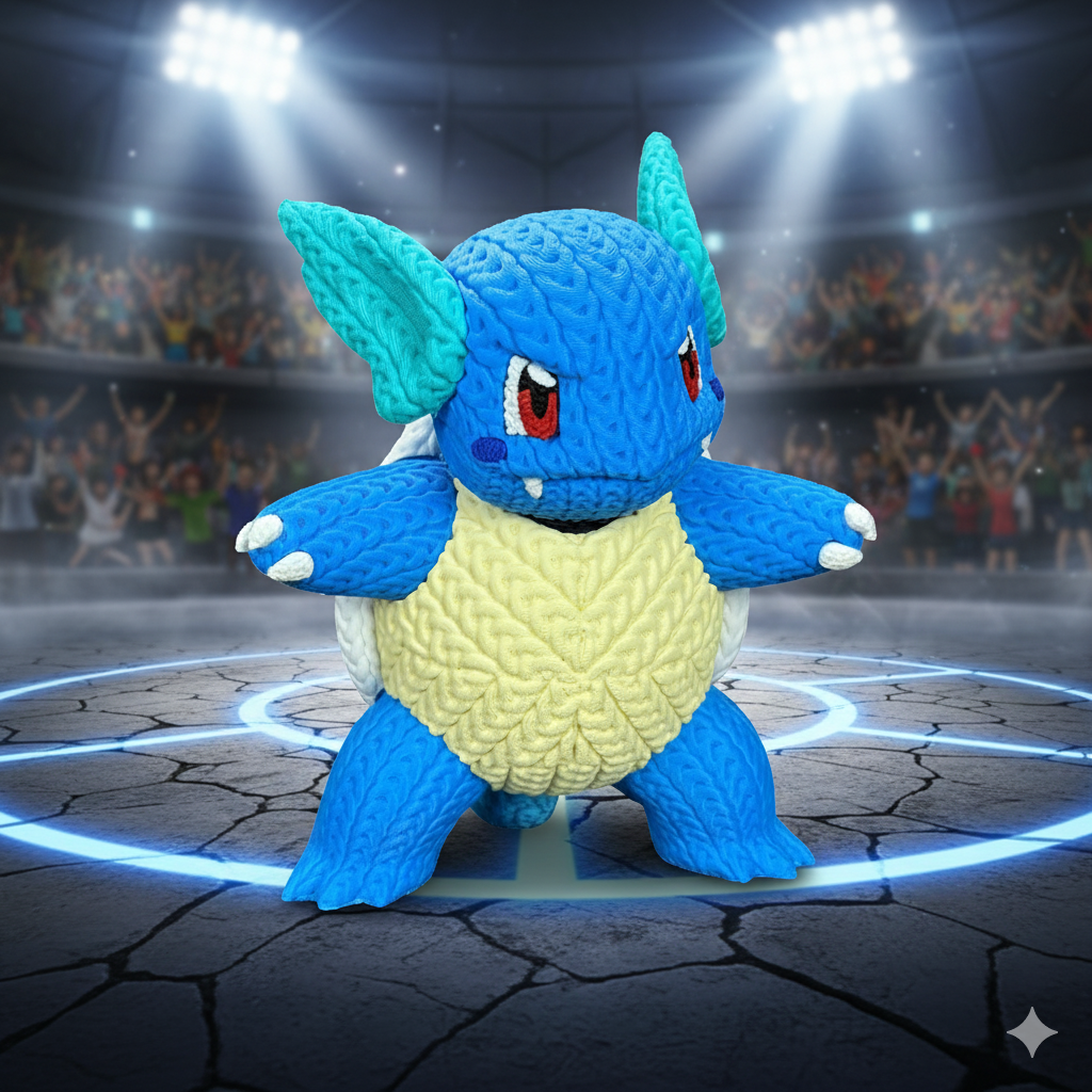 Wartortle-Inspired Beach Plush – Cute Ocean-Themed Creature Toy | Whale3D Style Knit Design
